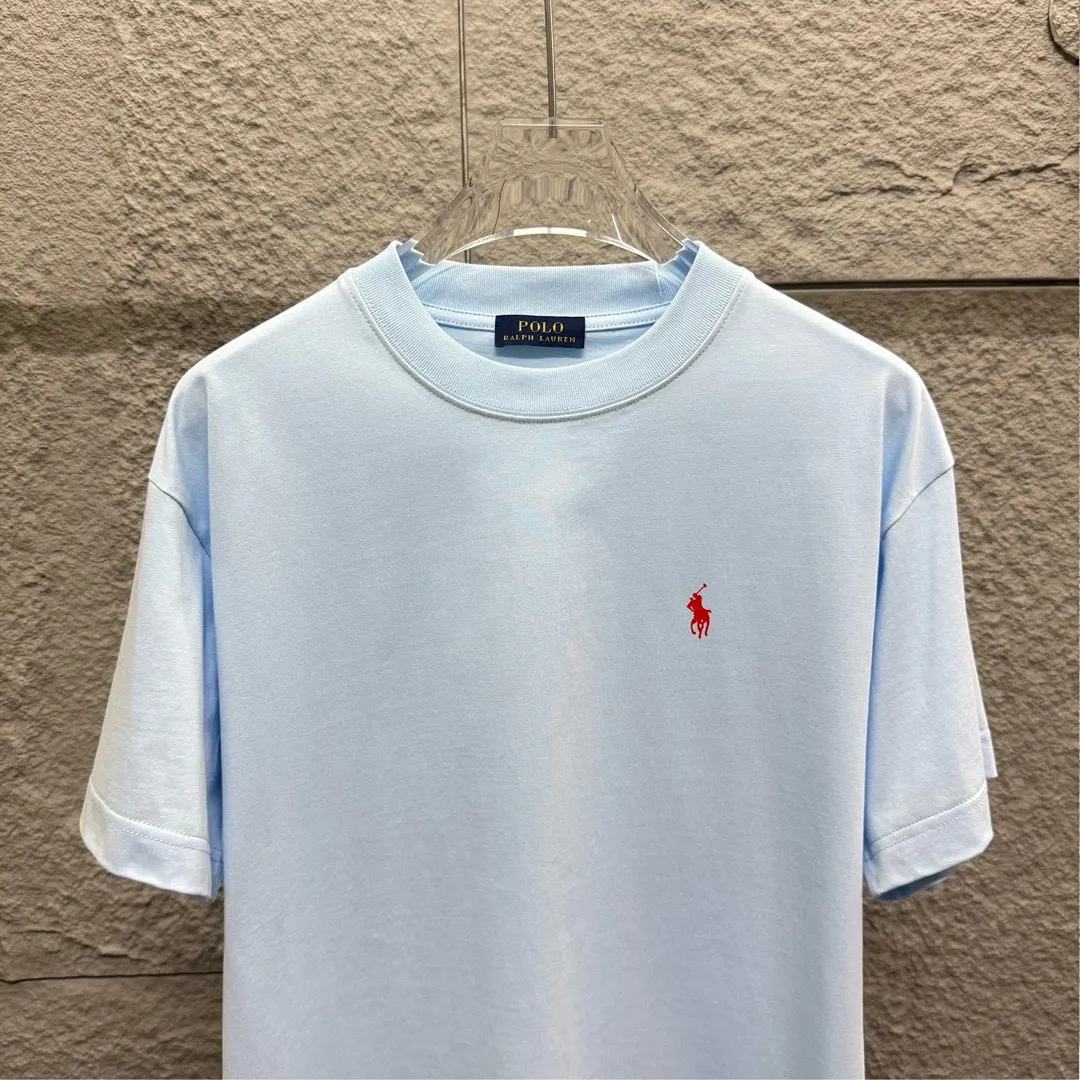 🅿️180 Polo* Ralph Lauren 2025 spring and summer new style Classic pony embroidery Customized double yarn plain cotton fabric Short-sleeved T-shirt Unisex Size: S (90-130 catties) M (120-150 catties) L (140-165 catties) XL (160-180 catties) XXL (180-210 catties) Color: black white light pink light blue